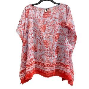 Talbots Sheer Top Coverup orange floral Size small Lightweight See Through Adult